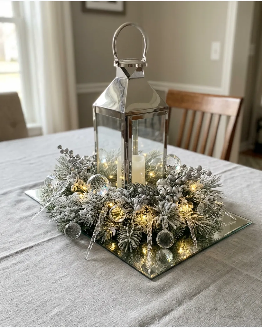 16. Crystal and Silver Lantern Centerpiece