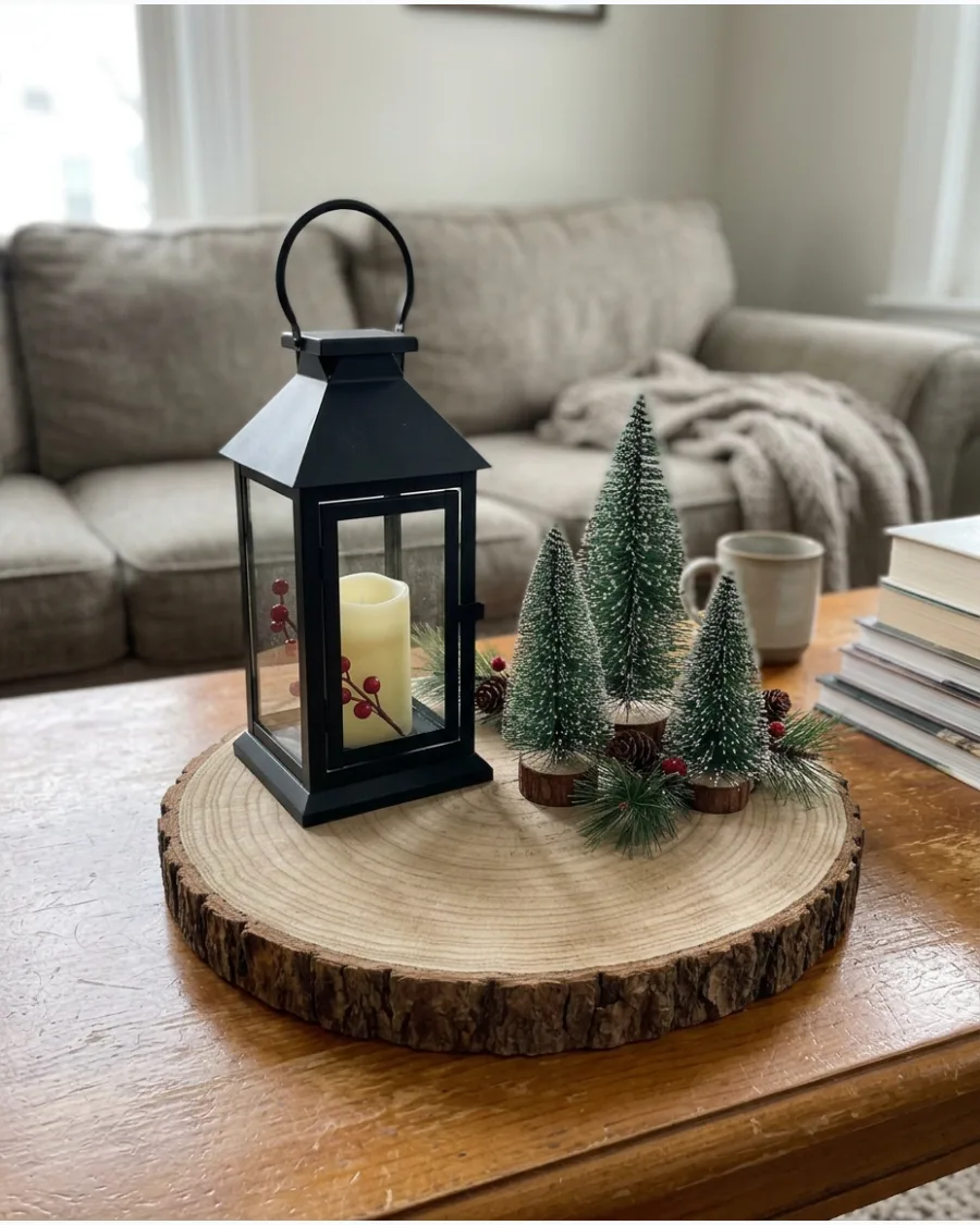 22. Wood Slice Lantern Centerpiece