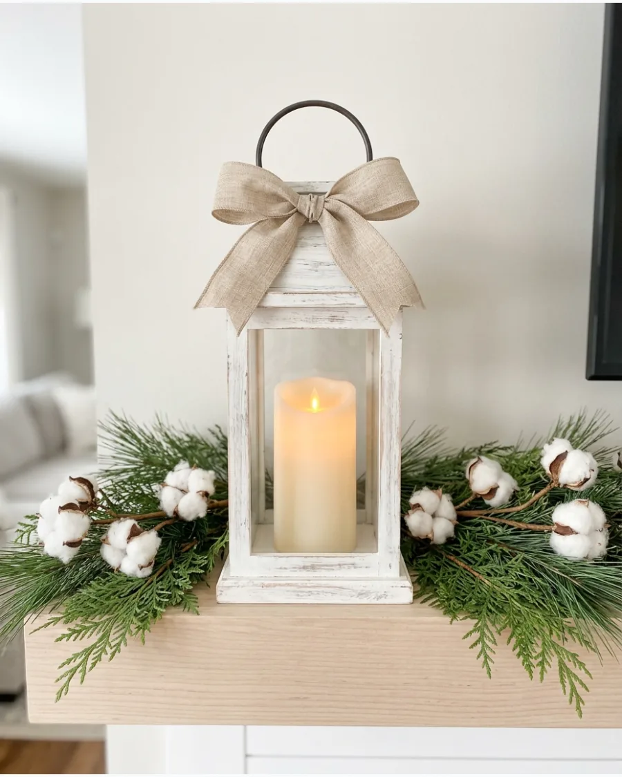 23. Farmhouse Christmas Lantern Centerpiece