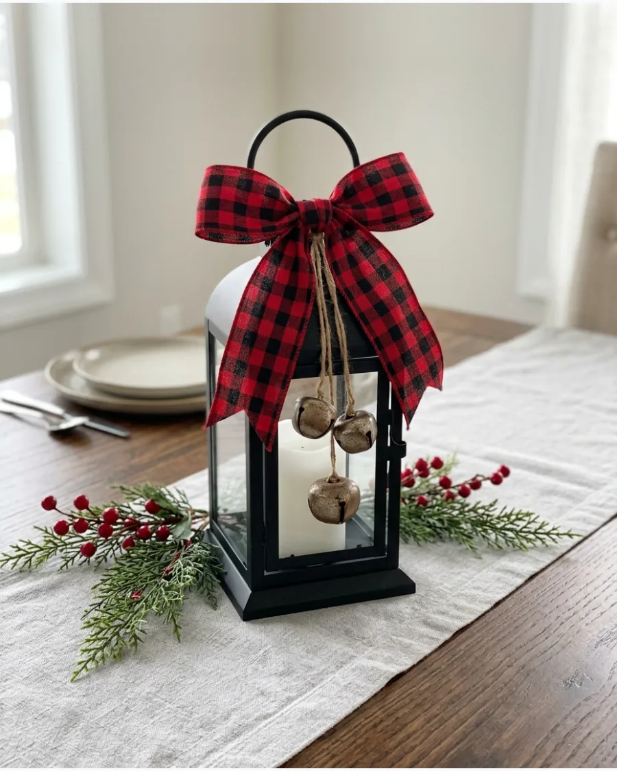 24. Buffalo Plaid Lantern Centerpiece