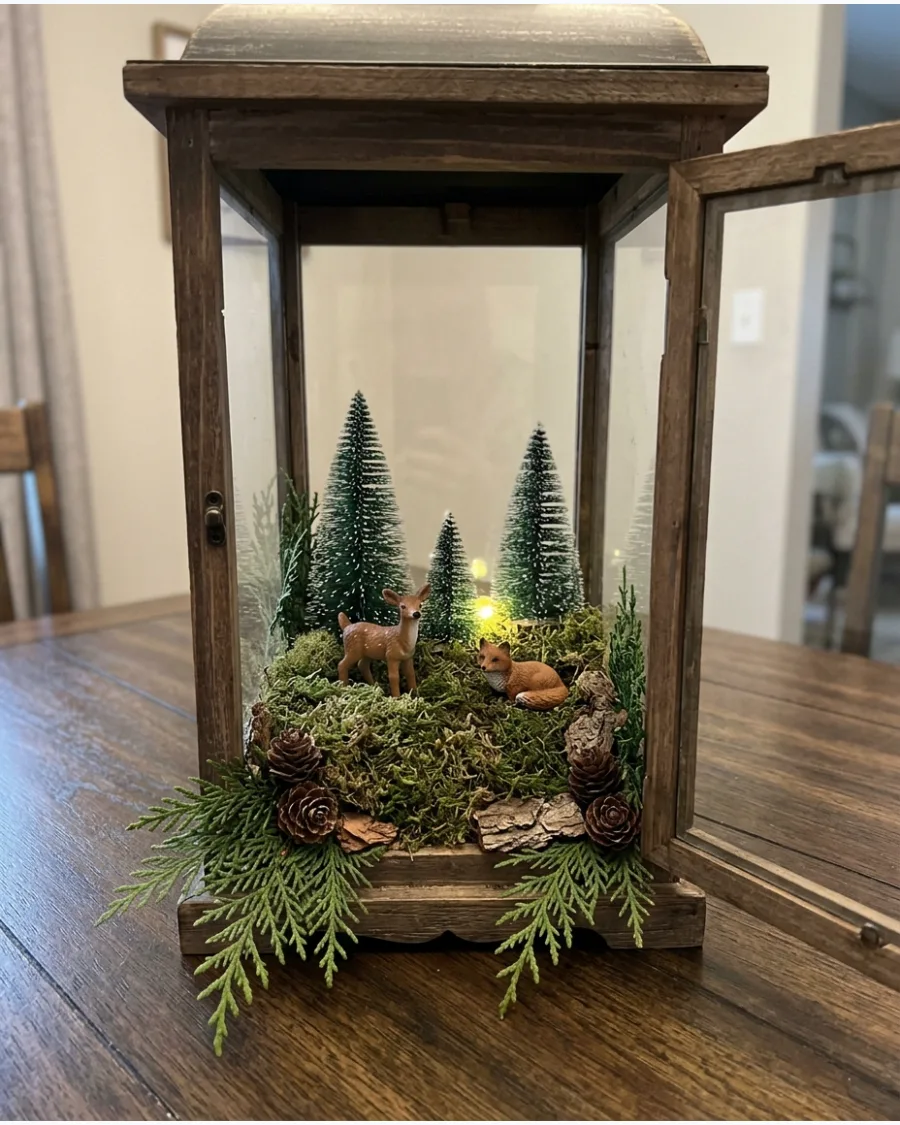 26. Woodland Christmas Lantern Centerpiece