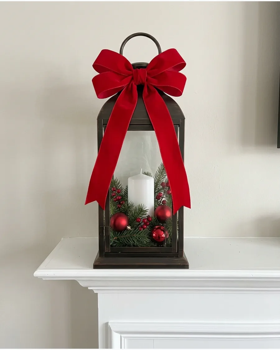 3. Red and Green Christmas Lantern Centerpiece