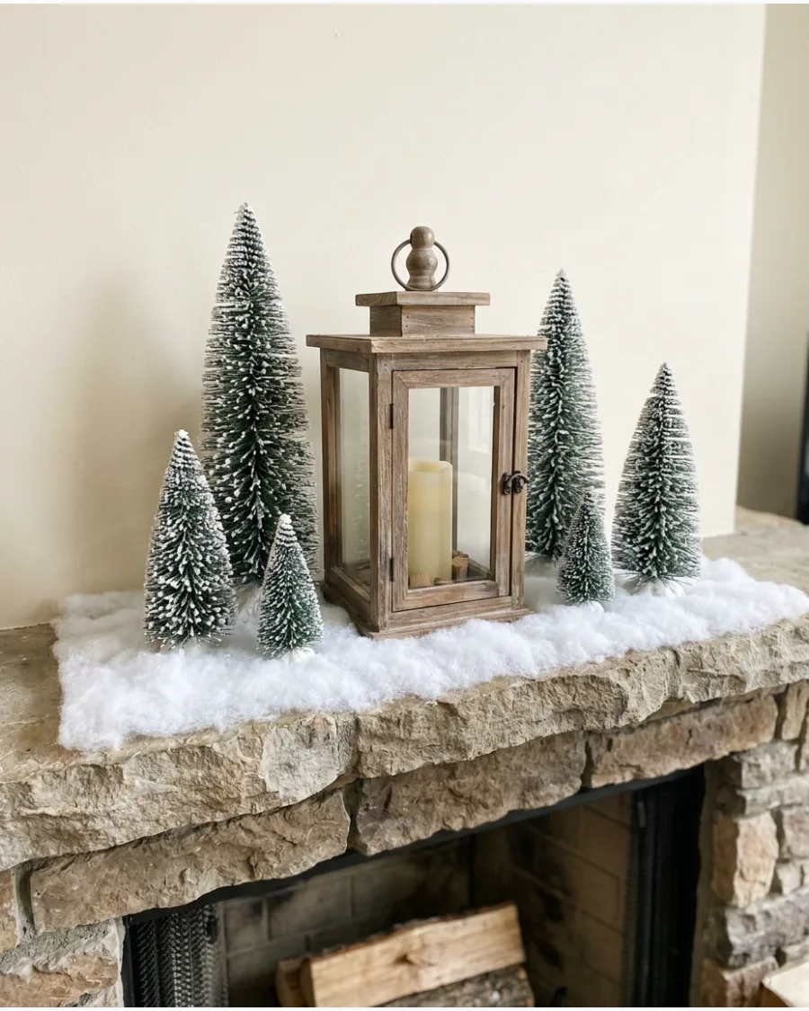 33. Lantern With Mini Snowy Christmas Trees