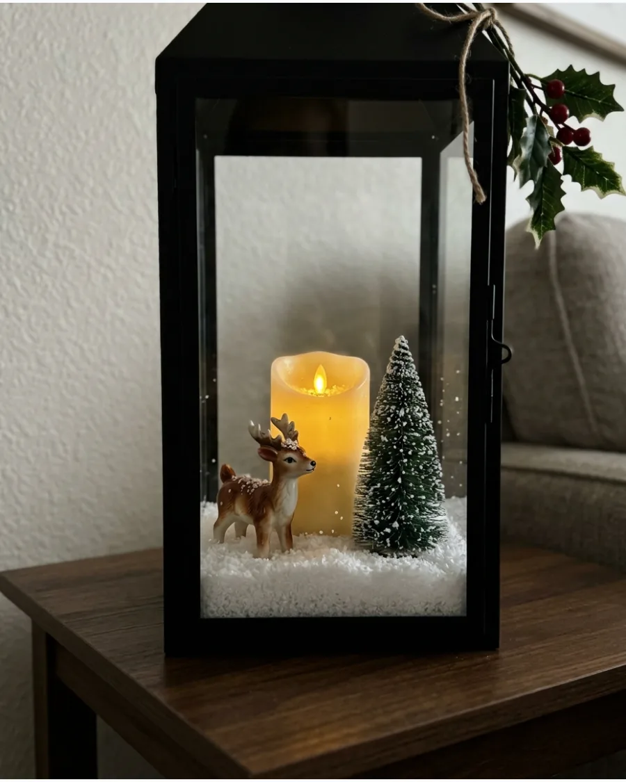34. Lantern Snow Globe Centerpiece