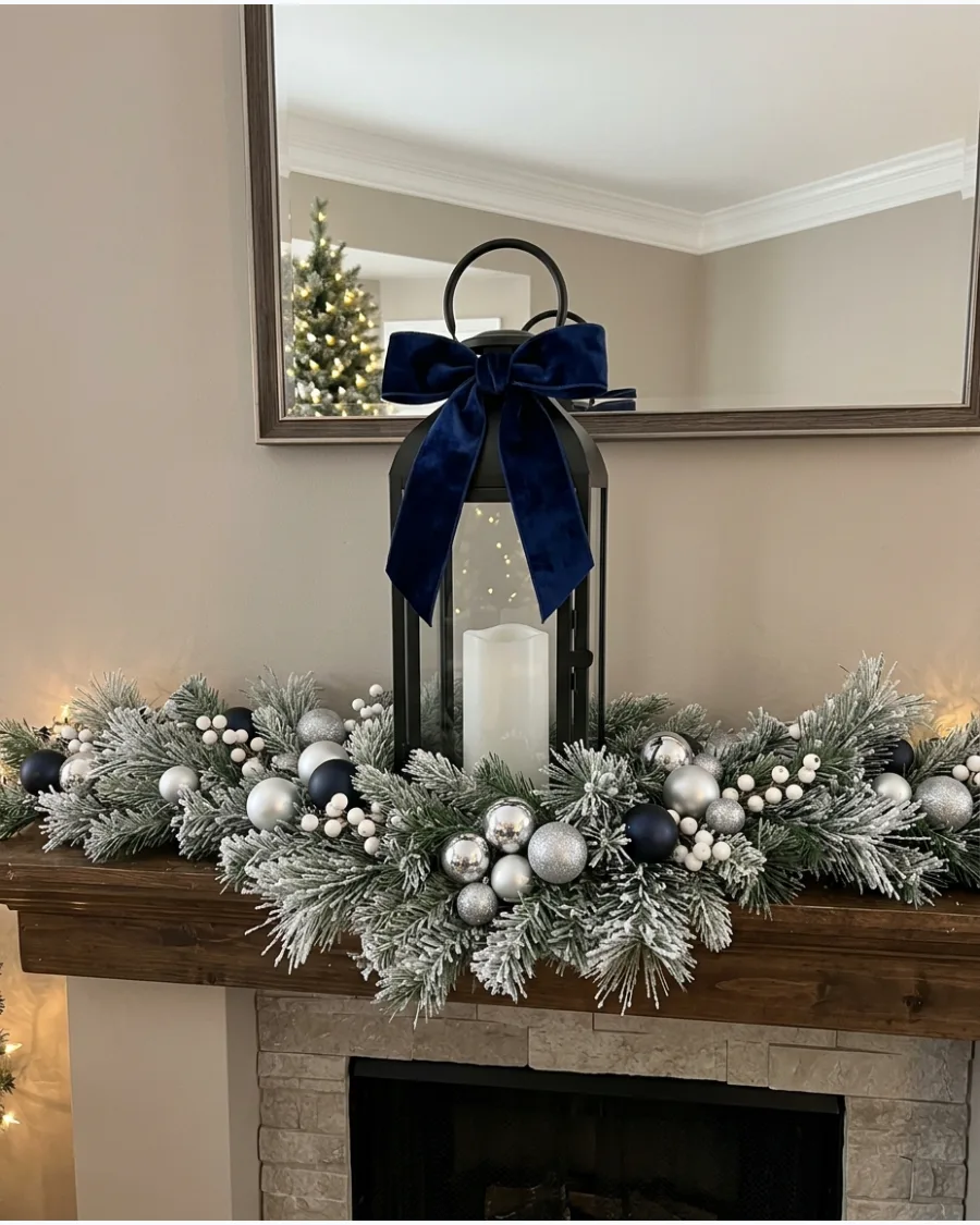 39. Navy Blue and Silver Lantern Centerpiece