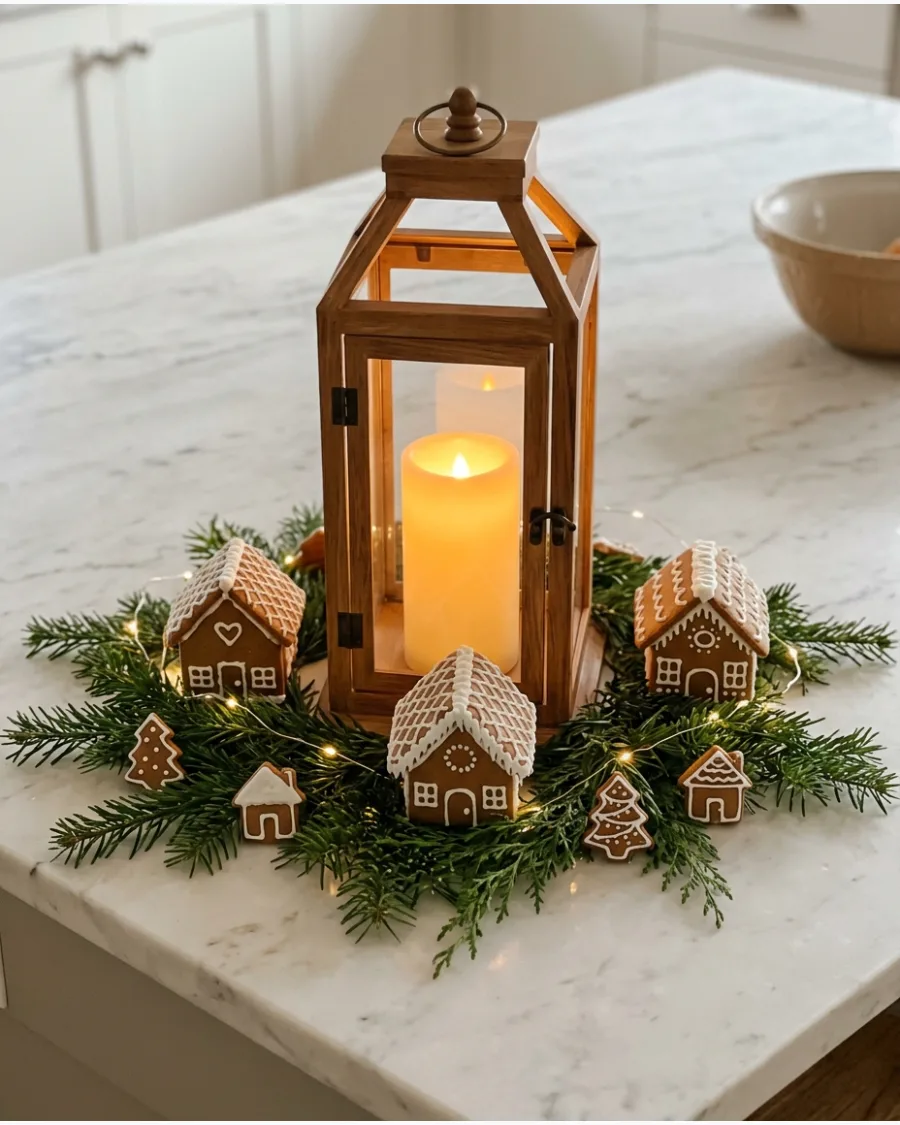 42. Gingerbread Christmas Lantern Centerpiece
