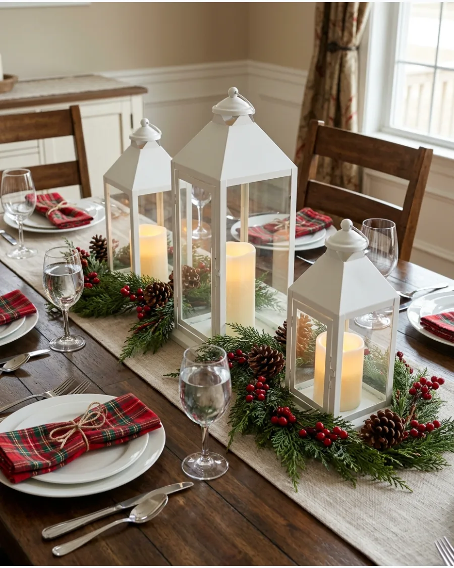 47. Long Christmas Table With Three Lanterns