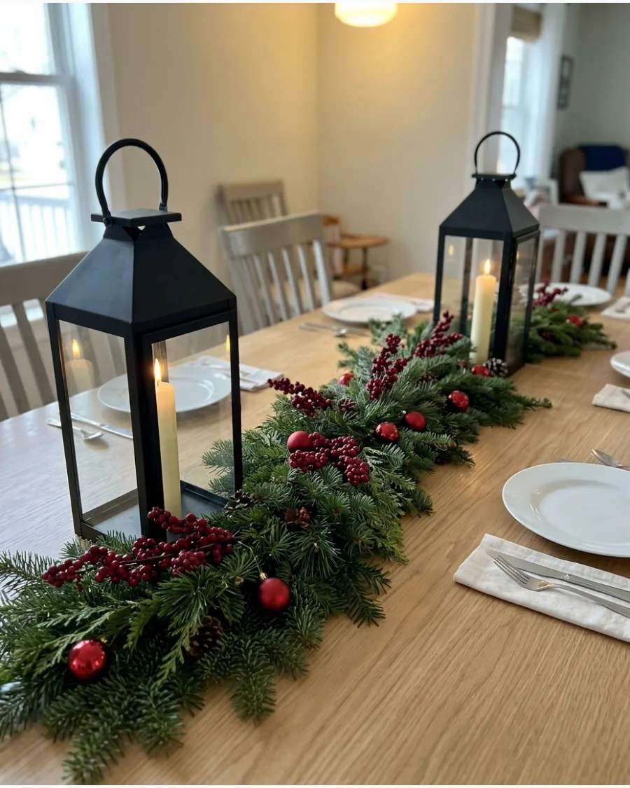 48. Pair of Lanterns With Evergreen Garland