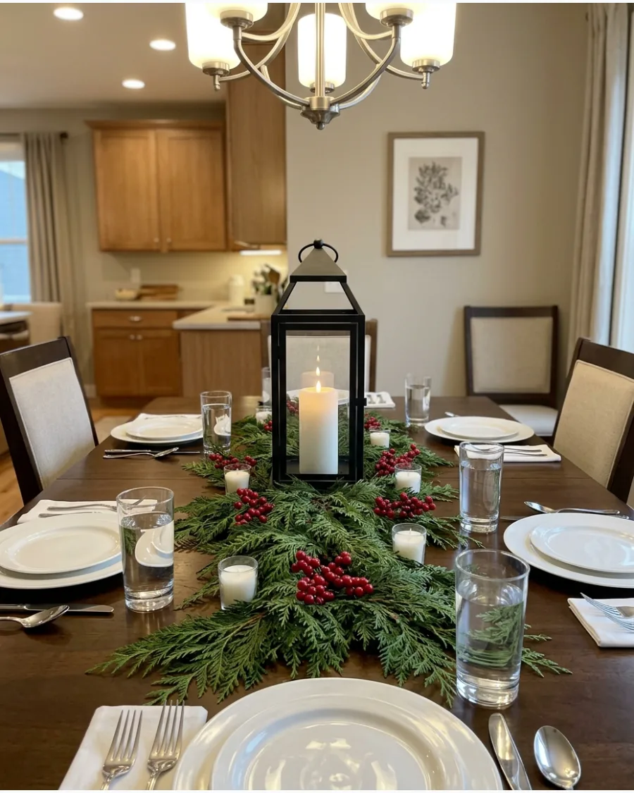 5. Cedar Garland Lantern Centerpiece