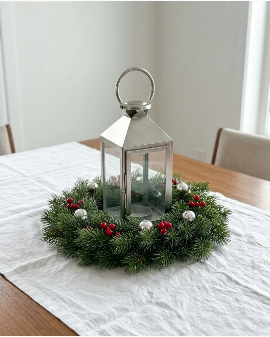 8. Lantern With Mini Christmas Wreath