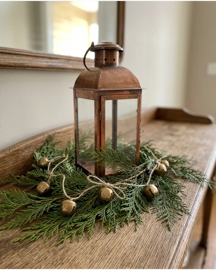 9. Lantern With Christmas Bells and Greenery
