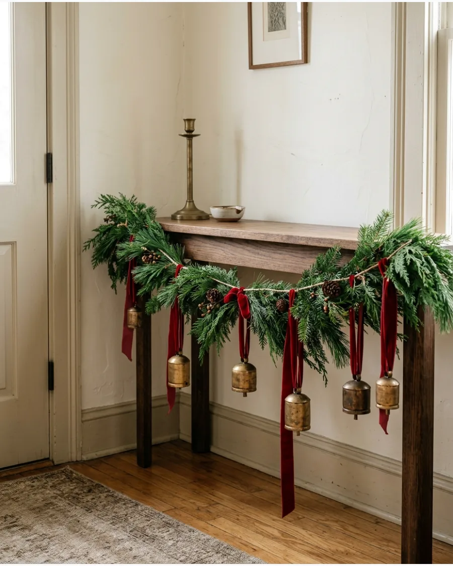 12. Garland Draped Across the Front of the Console