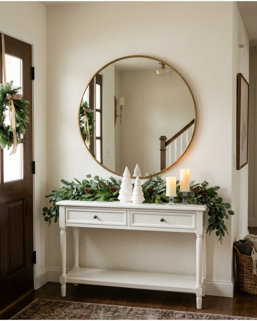 13. Round Mirror Christmas Entry Table