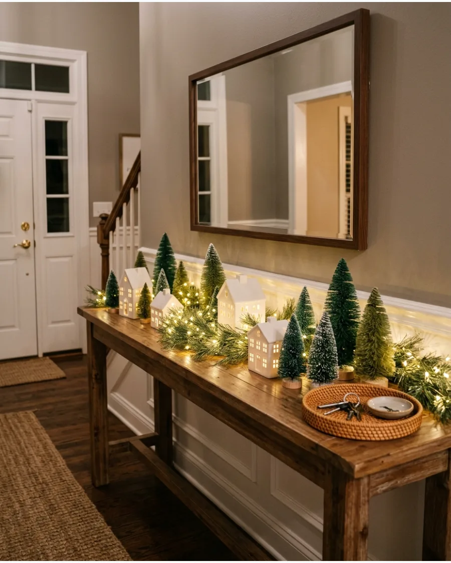 16. Twinkle Light Christmas Entry Table
