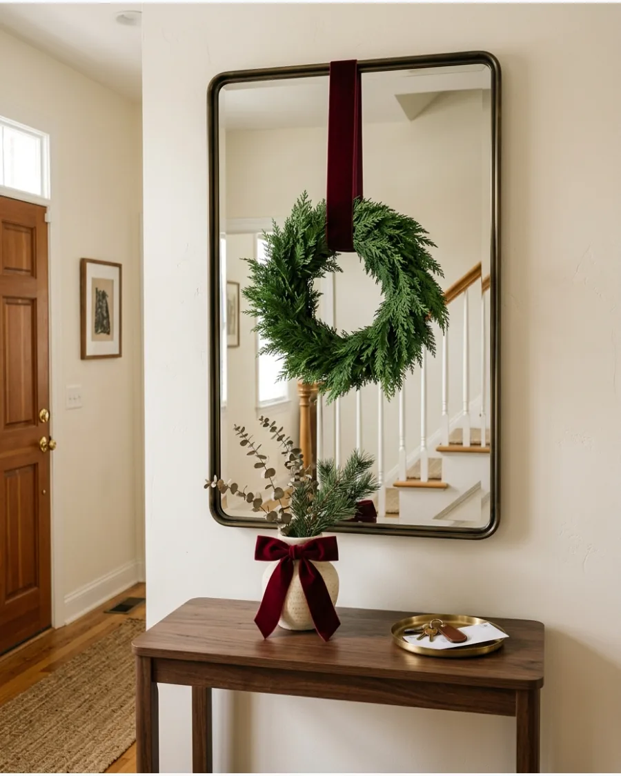 18. Christmas Mirror With Hanging Velvet Ribbon