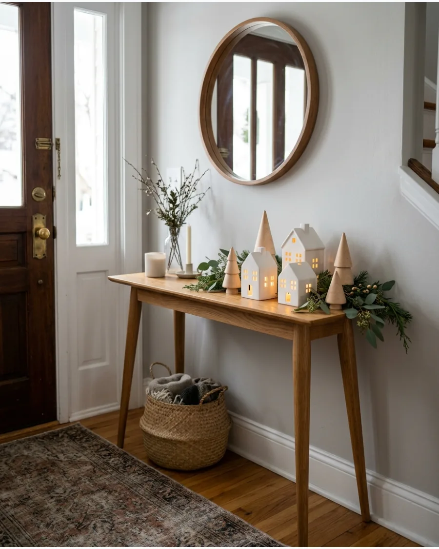 22. White Ceramic House Christmas Console