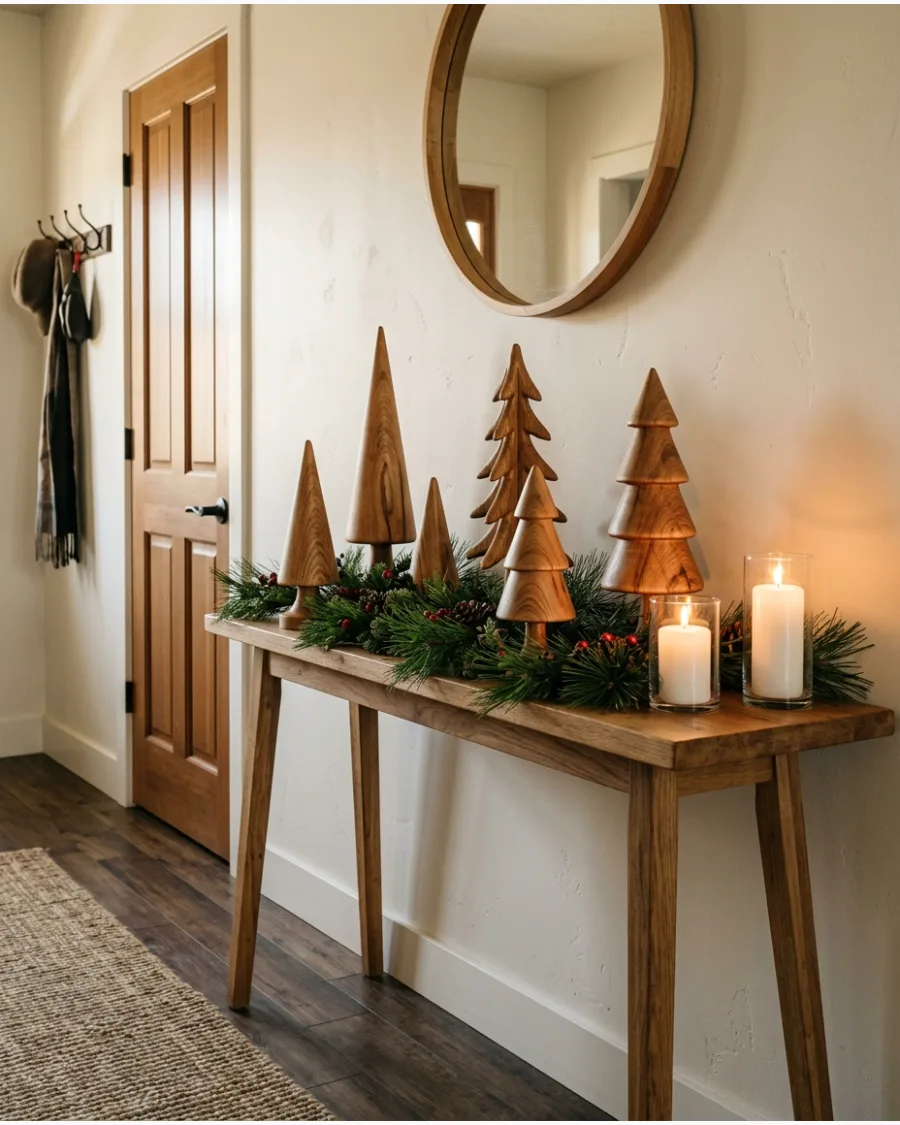 25. Wooden Christmas Tree Console Display