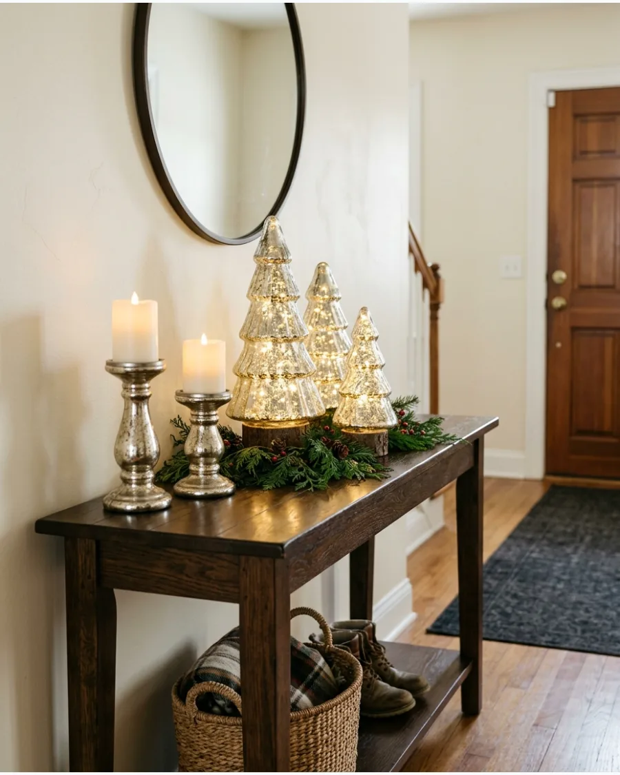 26. Mercury Glass Christmas Tree Entry Table