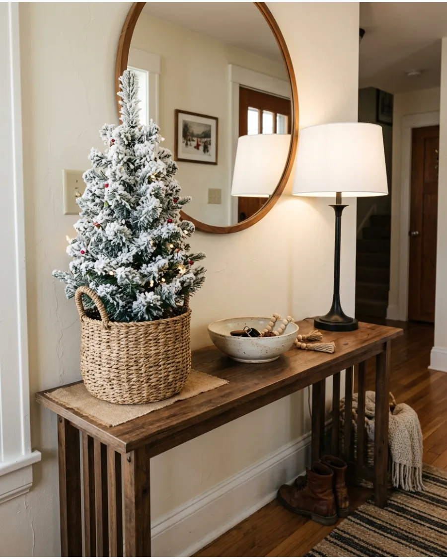 28. Mini Flocked Tree Entryway Table
