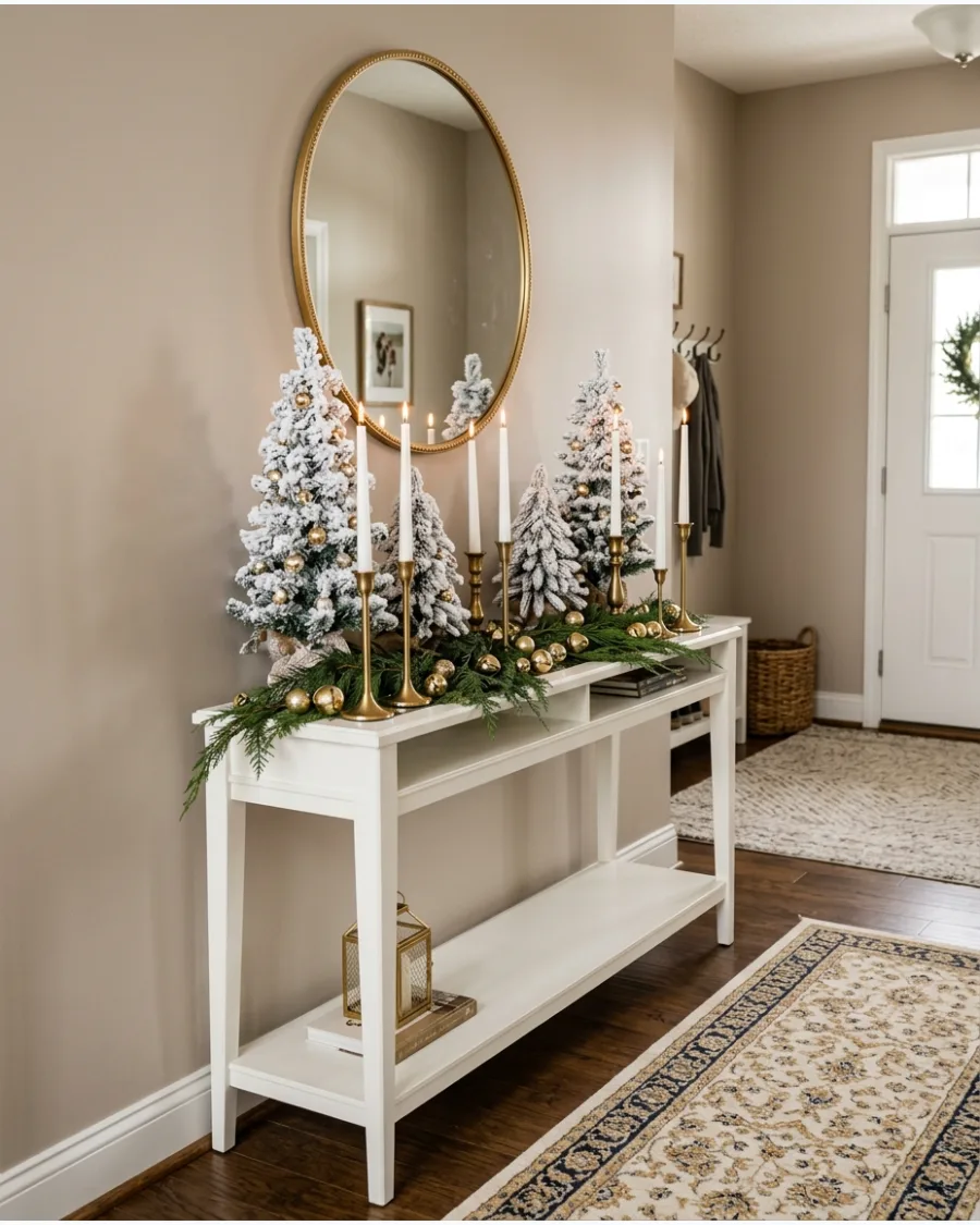 32. White and Gold Christmas Entry Table