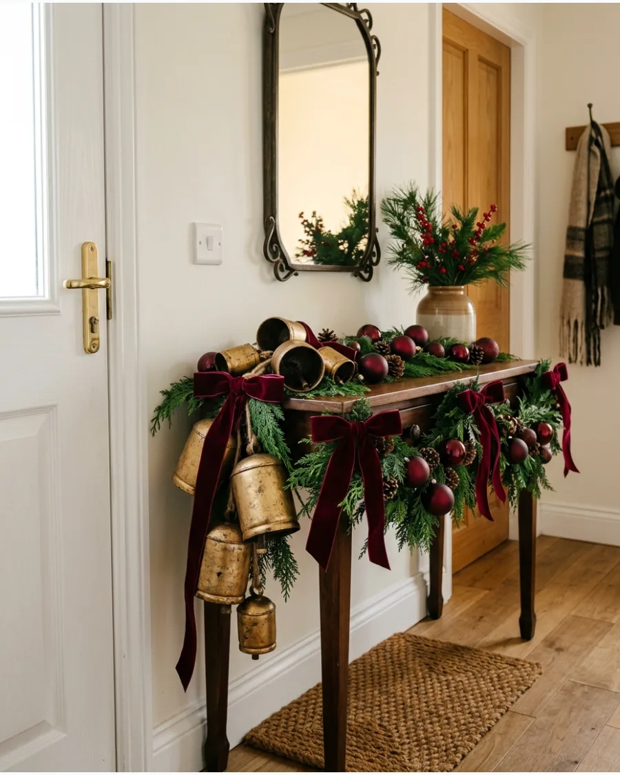 34. Burgundy and Gold Christmas Entry Table