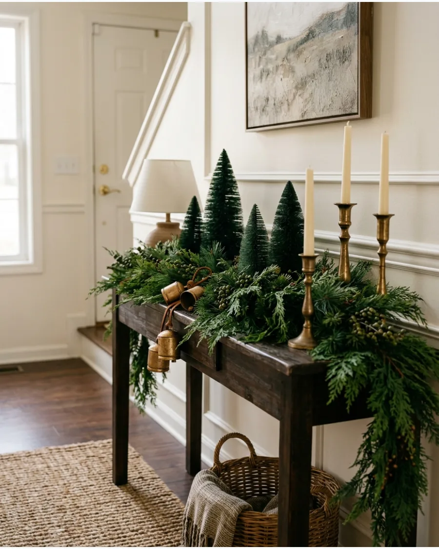 35. Deep Green and Brass Christmas Console
