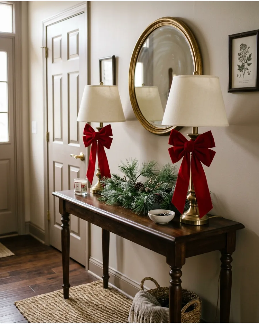 4. Red Velvet Bow Christmas Entry Table