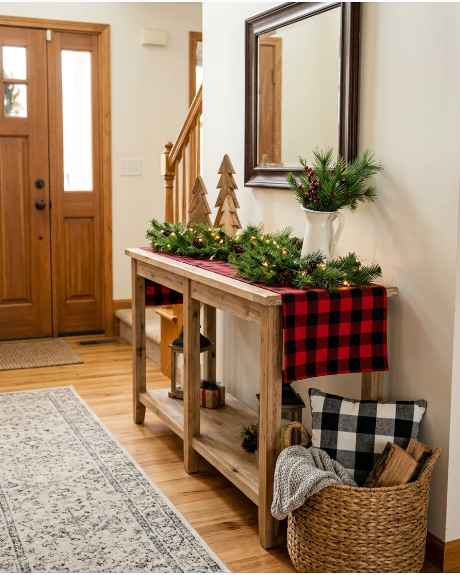 43. Buffalo Plaid Christmas Console Table