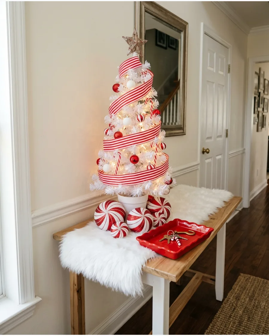 45. Candy Cane Christmas Entry Table