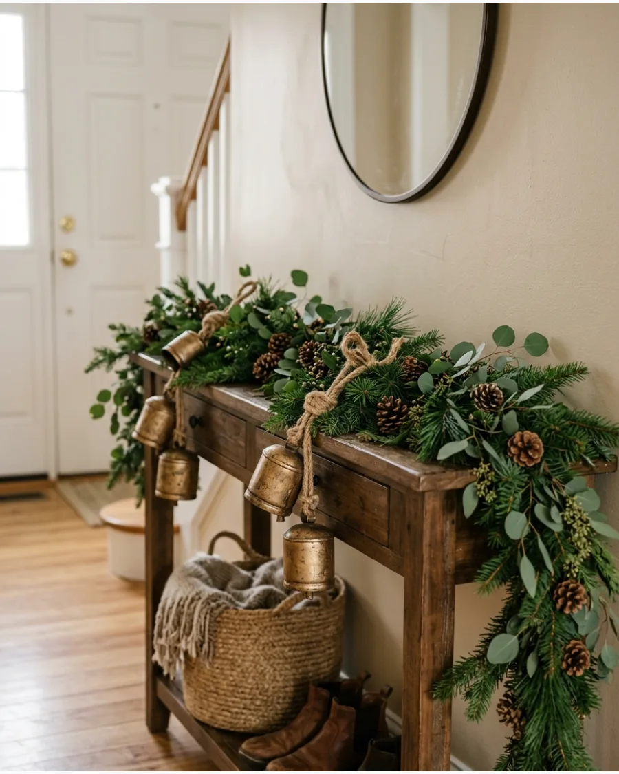 5. Christmas Entry Table With Brass Bells