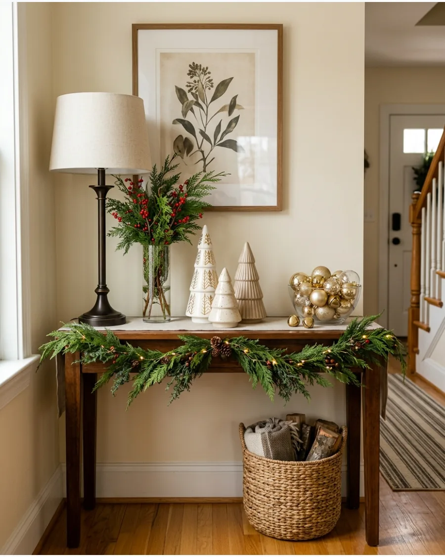 50. Layered Designer Christmas Entry Way Table