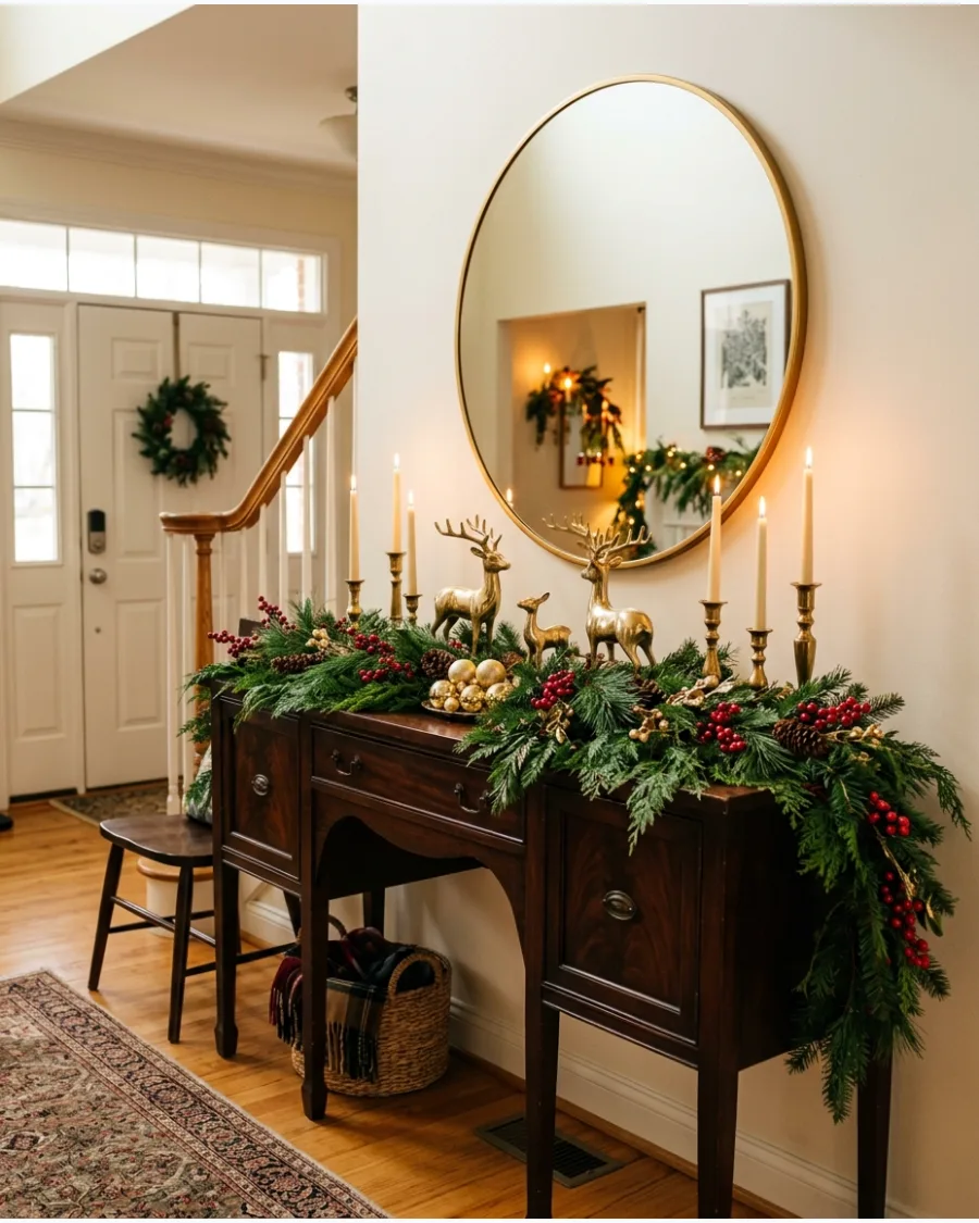 6. Red, Green and Gold Entry Way Table