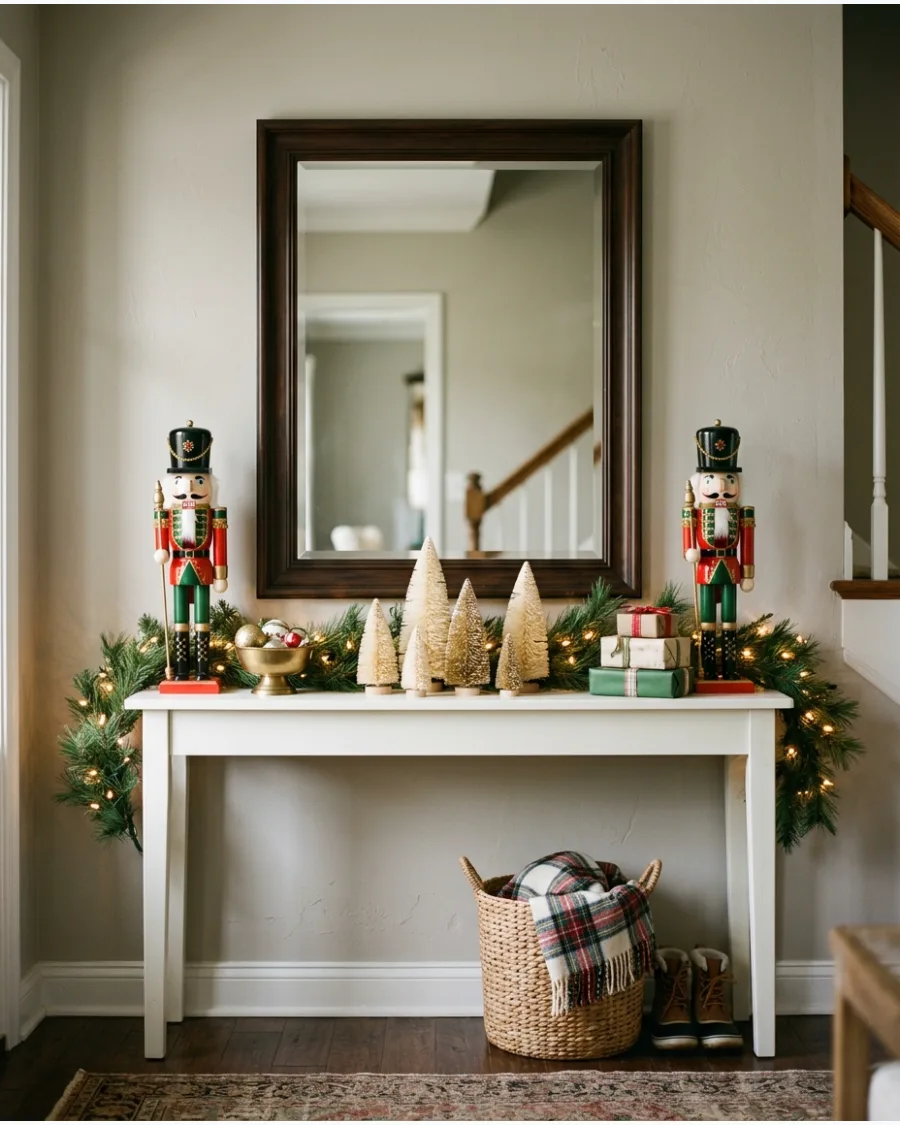 7. Christmas Entry Table With Nutcrackers
