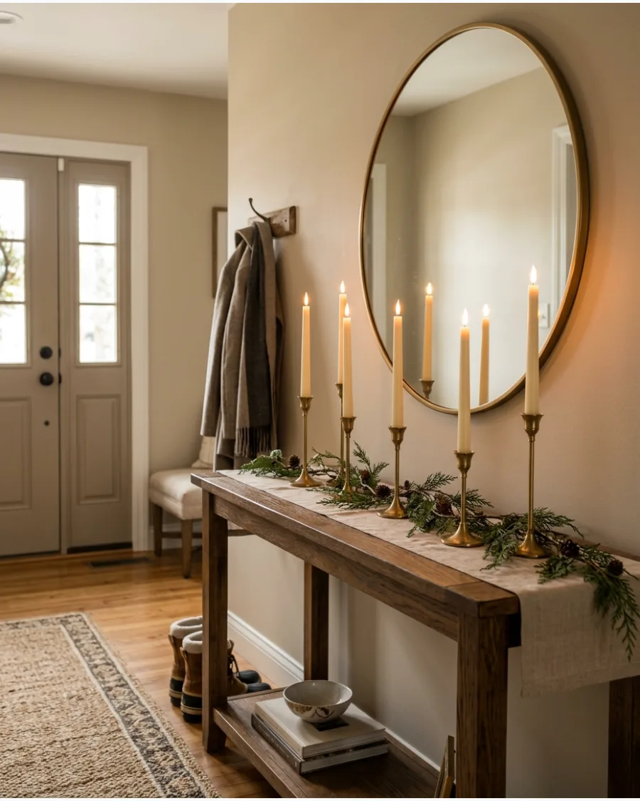 9. Christmas Entry Table With Taper Candles