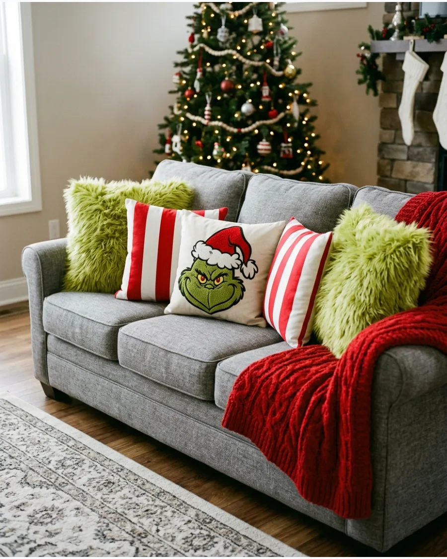 16. Grinch Christmas Sofa Decor