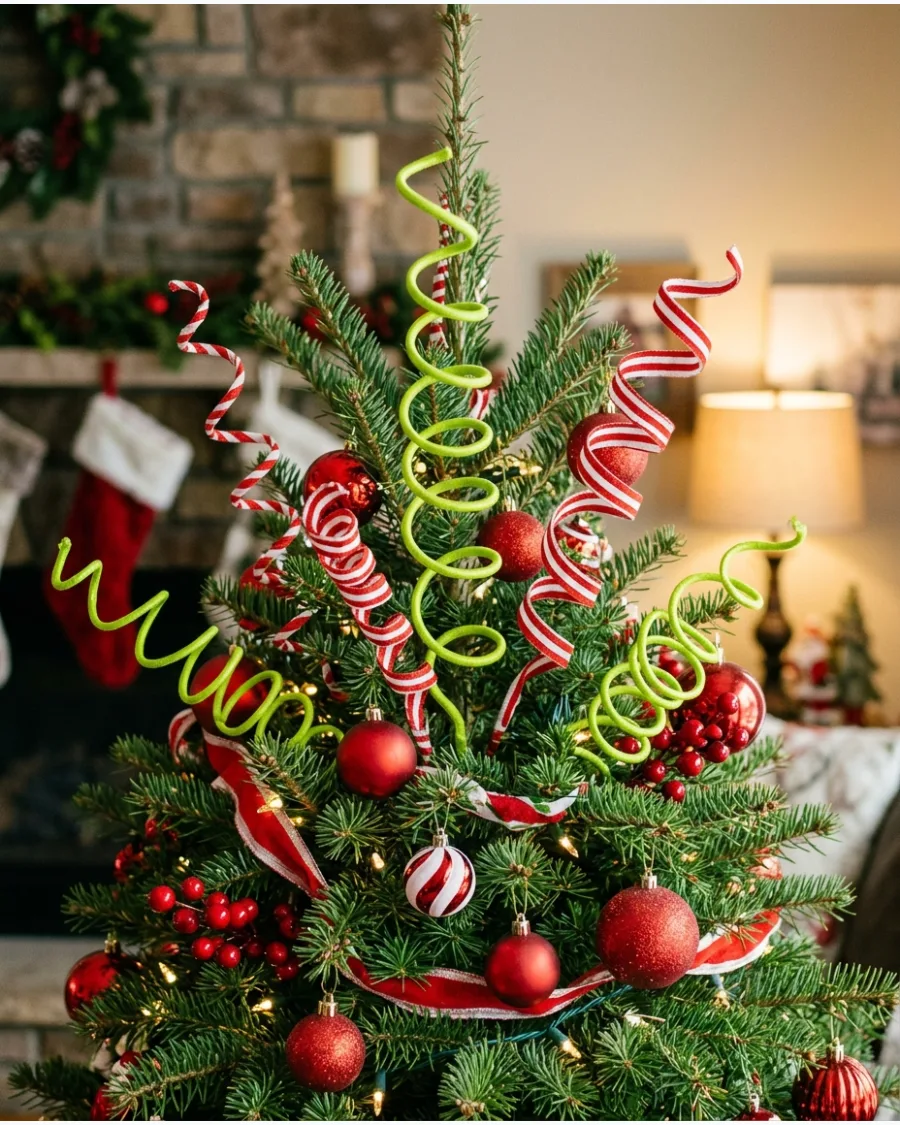 24. Grinch Christmas Decor With Curly Picks