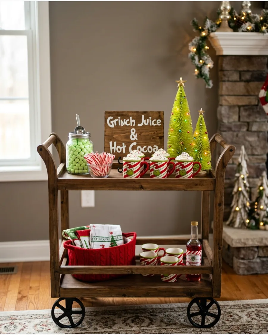 26. Grinch Christmas Hot Cocoa Bar