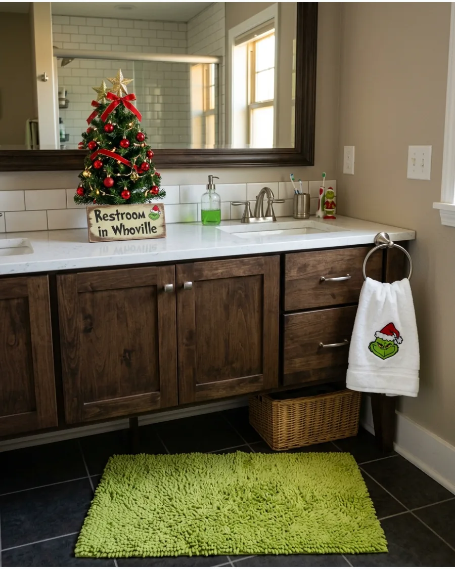 29. Grinch Christmas Bathroom Decor