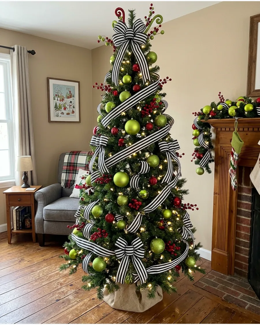 5. Grinch Christmas Tree With Black and White Stripes