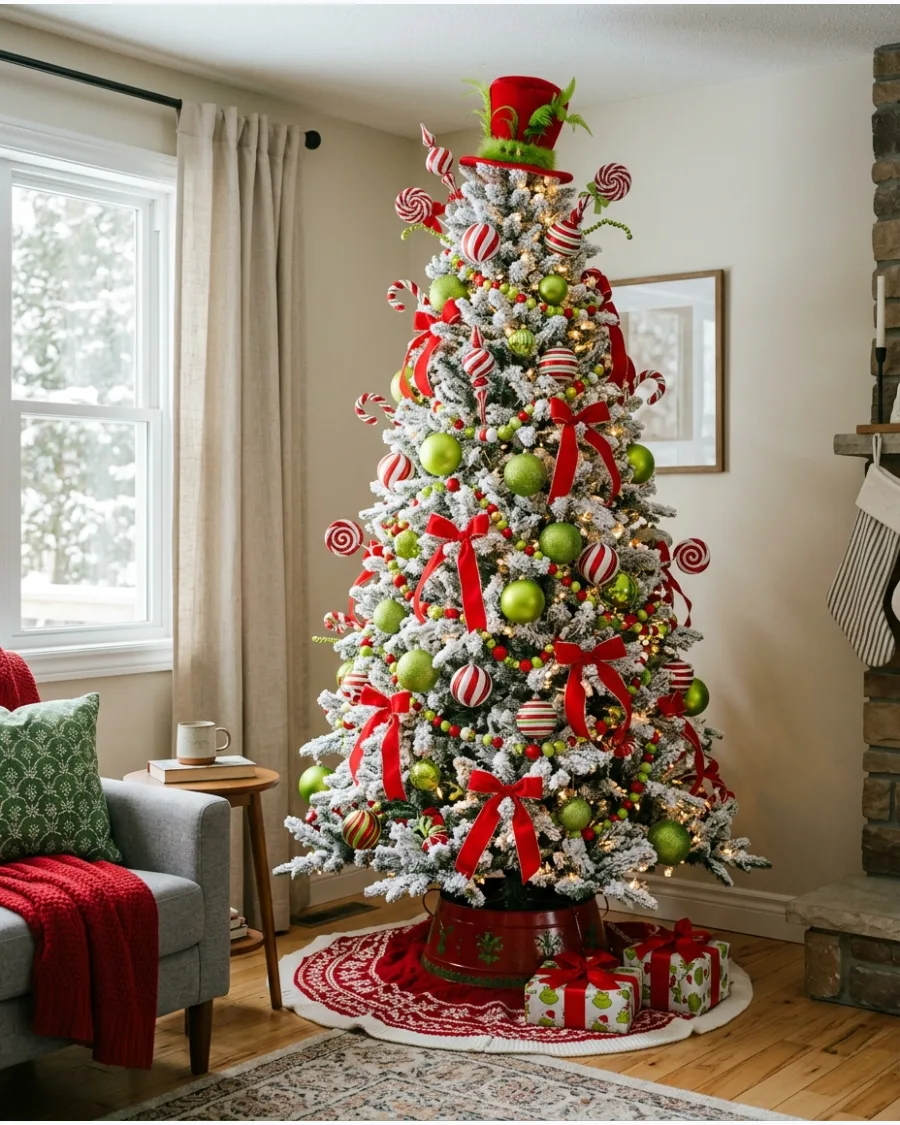 6. Flocked Grinch Christmas Tree