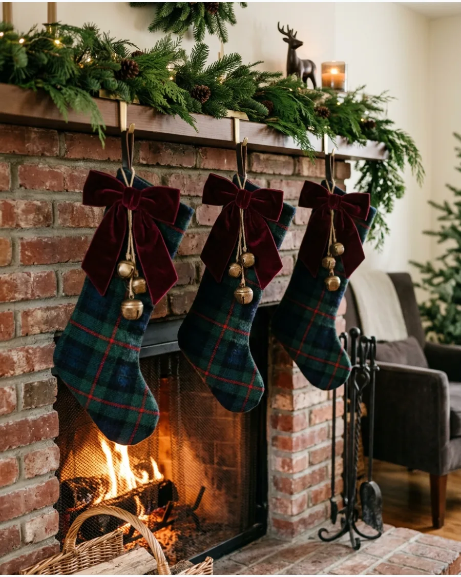 13. Tartan and Velvet Christmas Mantel