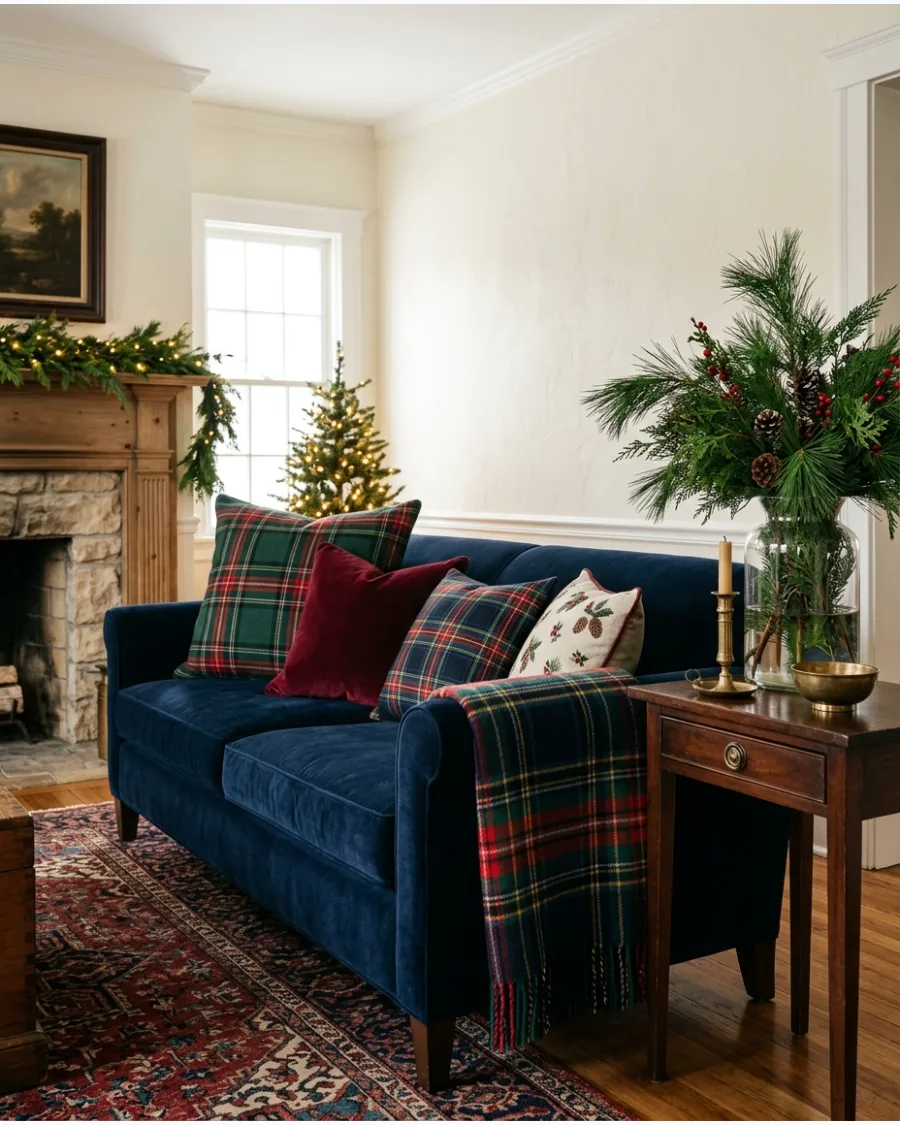 16. Ralph Lauren Plaid Sofa Christmas Styling