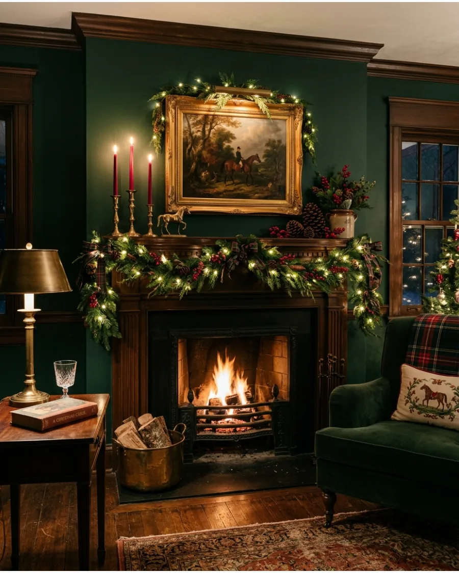 18. Dark Green Ralph Lauren Christmas Living Room