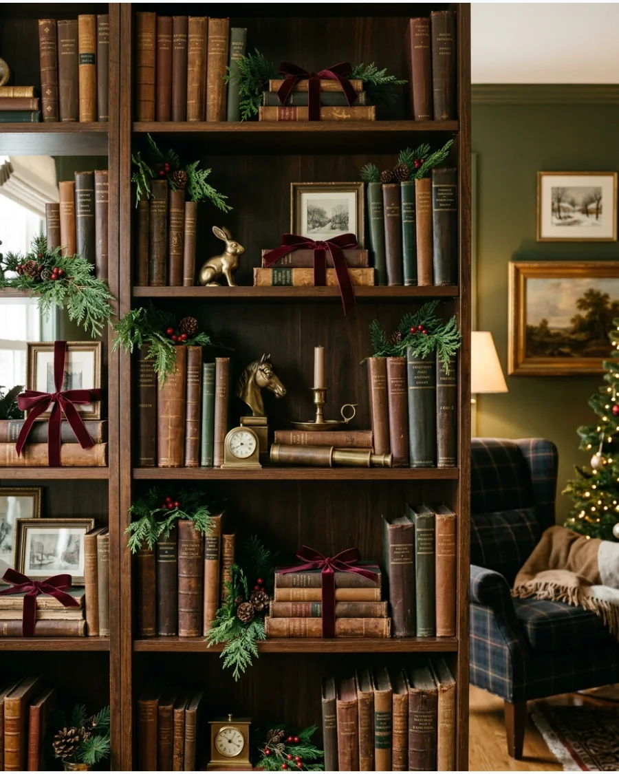 20. Ralph Lauren Christmas Bookshelf Styling