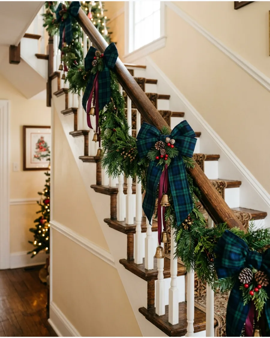 22. Black Watch Plaid Christmas Staircase