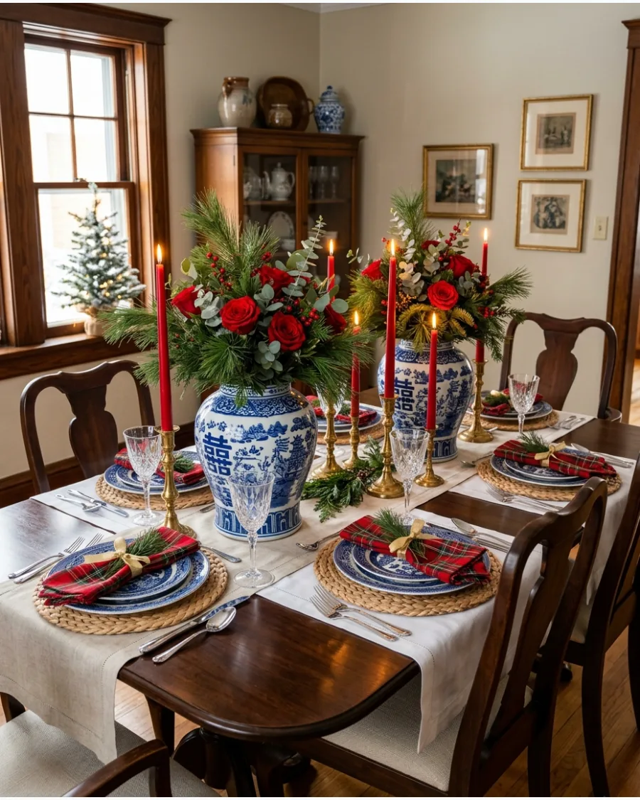 33. Blue and White Chinoiserie Christmas Table