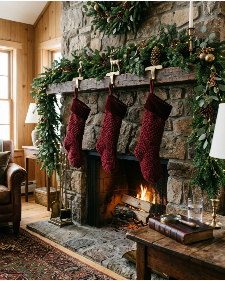 4. Hunter Green and Oxblood Christmas Decor