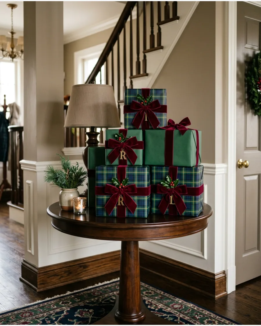 40. Ralph Lauren Christmas Plaid Gift Table