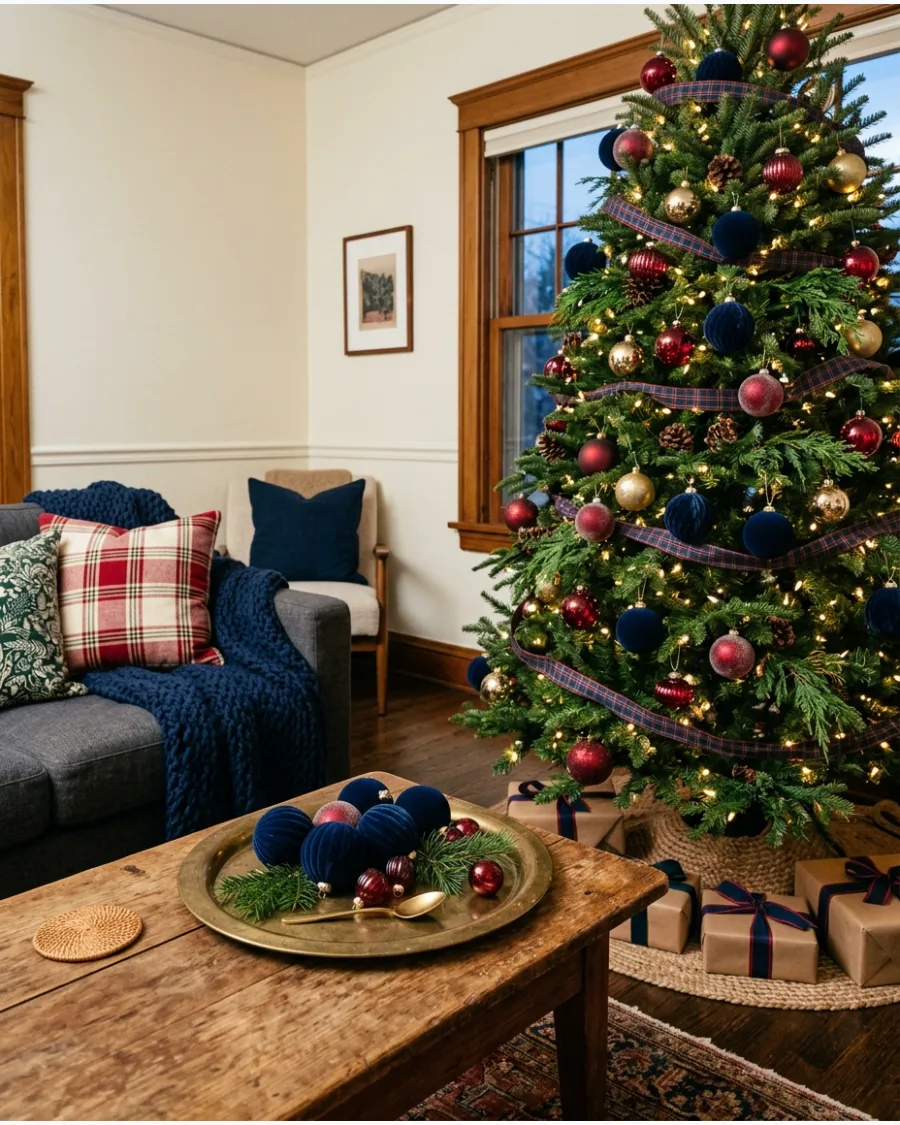 5. Navy, Red and Forest Green Christmas Decor