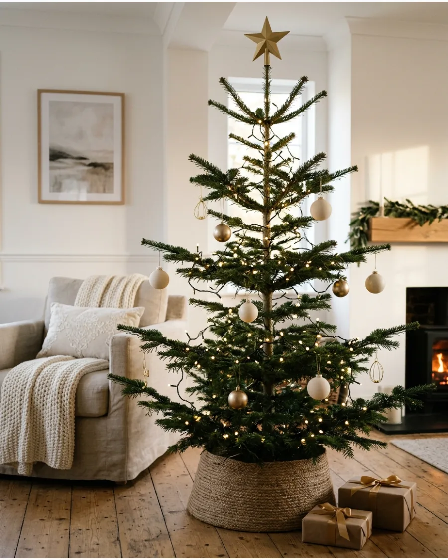 10. Minimal White and Gold Christmas Tree